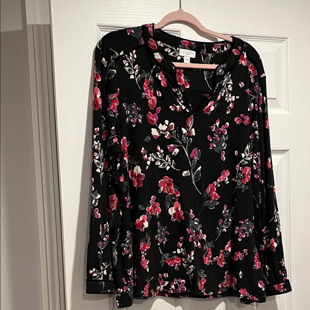 J. Jill Black and Red Floral Blouse